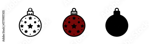 Three Christmas Ball Ornaments with Star and Dot Decoration on White Background