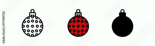Christmas Bauble with Polka Dots Set in Black and Red Isolated on White