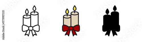 Candles Icon Set with Ribbon Bow for Decoration and Celebration