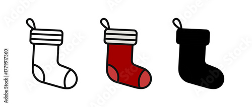 Festive Holiday Decorations: Three Christmas Stocking Illustrations with Varying Styles