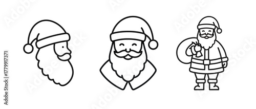 Santa Claus Figures Drawn with Simple Black Lines in Different Poses
