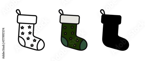 Christmas Stockings in Different Styles and Designs on White Background
