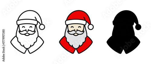 Set of Santa Claus Head Graphics with Red Hat and White Beard