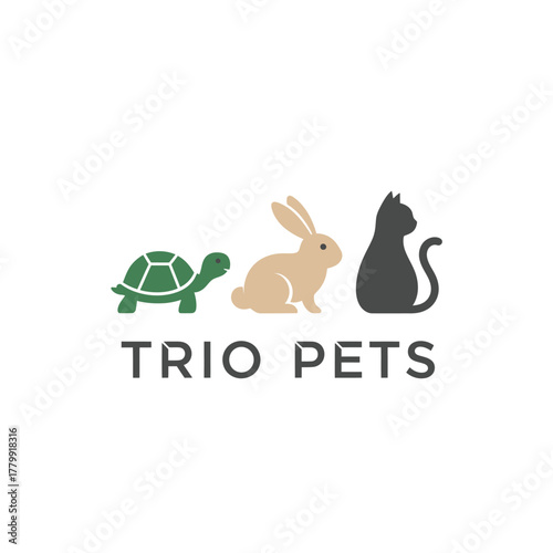 Trio Pets Turtle Rabbit Cat Silhouette Logo