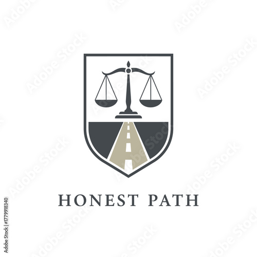 Honest Path Justice Scales and Road Shield Logo Design