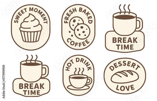 Fresh baked cookies and hot coffee icons for sweet moments and break time