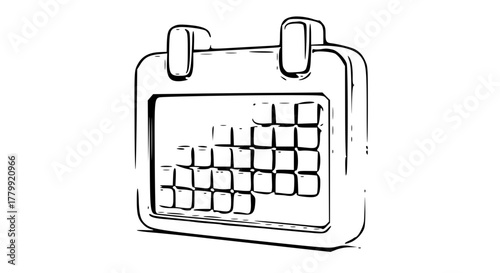 Calendar icon-a solid calendar symbol with two top tabs and grid suggestion. No numbers.
