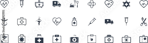 Healthcare and First Aid Line Icons Set