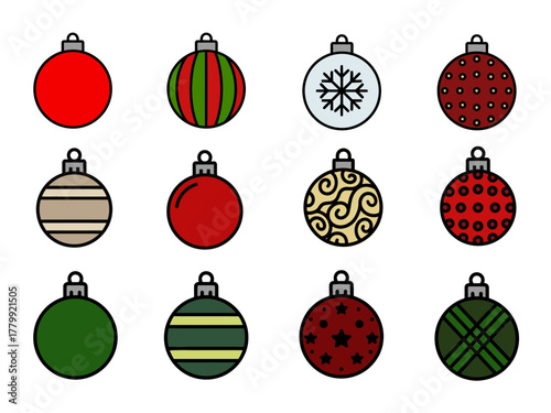 Collection of Ornate Holiday Tree Baubles on a White Background