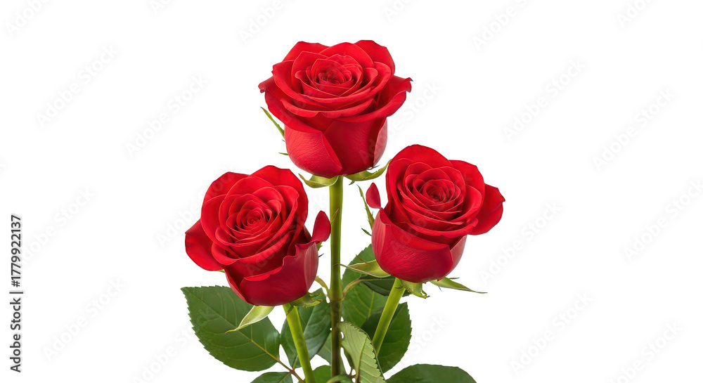 Fototapeta premium Three Red Roses Isolated On Black Background