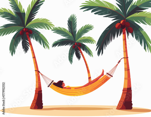 Relaxing on a Tropical Hammock Enjoying the Summer Sunshine and Palm Trees
