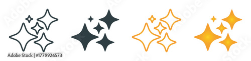 Minimalist sparkle star icon set in line, solid, and gradient styles. Clean decorative vector symbols for UI, design elements, celebration, magic, or modern branding concepts