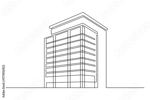 Contemporary office skyline continuous one line drawing vector art