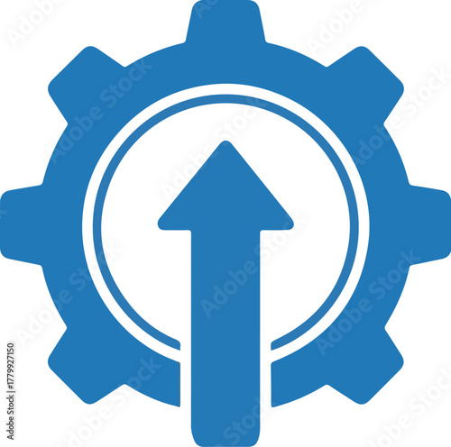 Blue Gear Icon with Upward Arrow - Representing Process, Progress, and Development in Technology