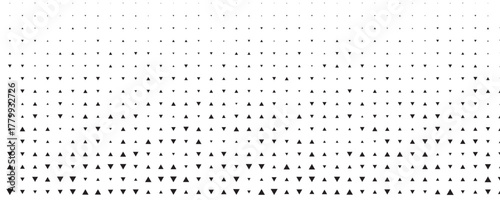 Square seamless background pattern from black triangle symbols are different sizes and opacity. The pattern is evenly filled. Vector illustration on white background