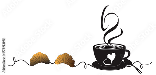 Cup and croissant design illustration. breakfast Coffee and croissant vector design.