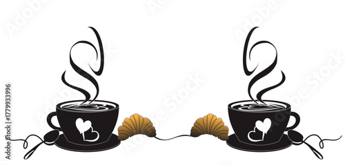 Cup and croissant design illustration. breakfast Coffee and croissant vector design.