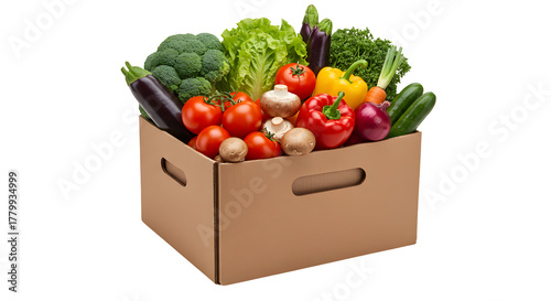 Freshly Harvested Vegetables Overflowing from a Brown Cardboard Box