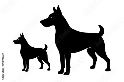Set of dog silhouette vector, Dogs and puppies in different breed black symbol 