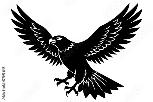 Hawk silhouette vector, Flying hawk bird black symbol 