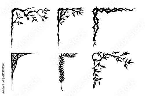 Hand-drawn botanical corner border set