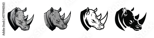 A collection of striking rhinoceros head icons embodying strength, resilience, and the untamed spirit of the wild