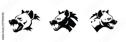 Hyena Head Silhouette Set Fierce Animal Illustration Designs in Black and White