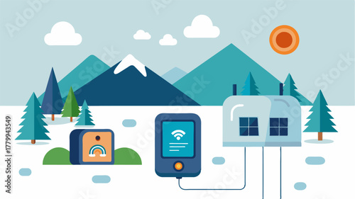 A remotecontrolled thermostat allowing me to conserve energy by adjusting the temperature from anywhere in the cabin.. Vector illustration