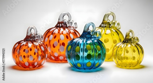 Colorful blown glass ornaments in pumpkin shape collection