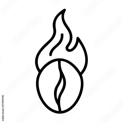 An illustration of a coffee bean engulfed in flames, symbolizing a bold flavor or a roasting process. This image portrays energy and intensity