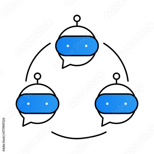 Multi Agent Systems – Collaborating AI Agents for Effective Problem Solving and Decision Making. Vector icons.