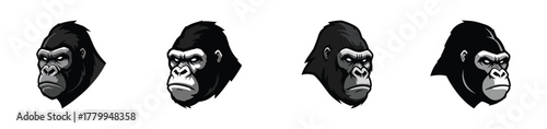Set of Four Gorilla Head Icons on a White Background