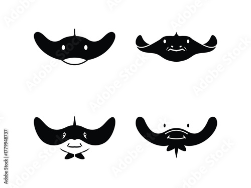 Cute Manta Rays Icons Set Vector Illustration