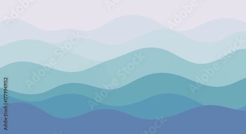 Minimalist Vector Background with Layered Wavy Abstract Shapes in Cool Blue Tones