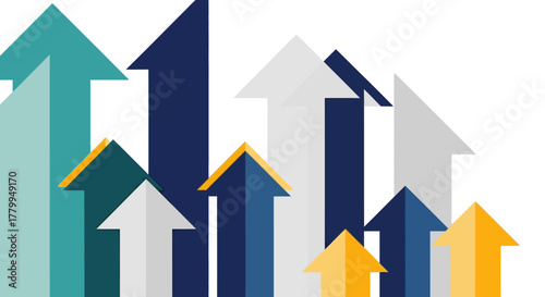 Modern Geometric Vector Pattern with Upward Arrows in Blue Grey Yellow Colors