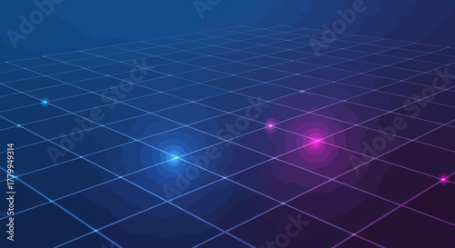 Futuristic Digital Grid Vector Background in Abstract Style with Glowing Light Elements