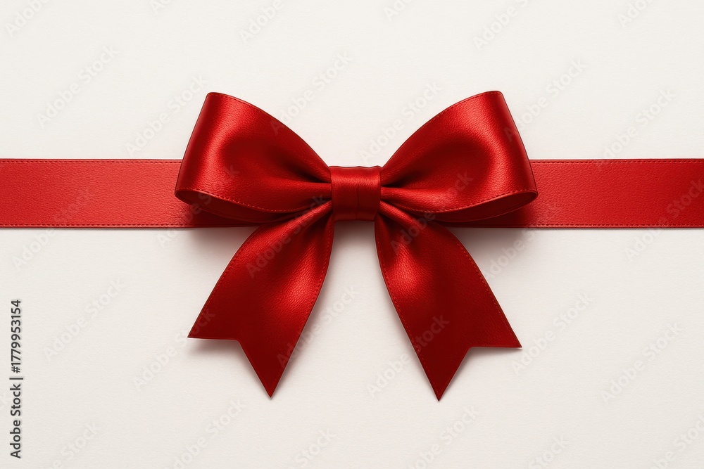 Fototapeta premium Glossy red satin ribbon with bow isolated on white background elegant gift decoration