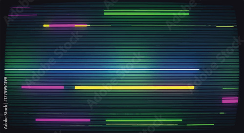 Digital Glitch: A captivating digital glitch illustration featuring neon-colored horizontal bars on a textured screen.
