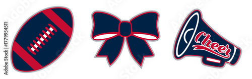 Patriots Cheerleader Items. Football Cheerleading Megaphone and Bow Illustration.