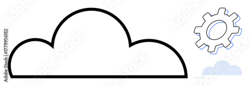Cloud outline paired with a gear, representing cloud technology, system integration, storage solutions, innovation, IT services. Ideal for technology, process, software infrastructure internet