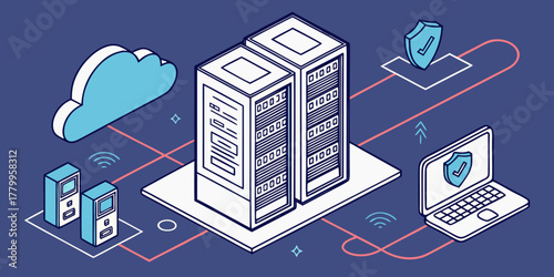 Dynamic digital infrastructure secures cloud data with advanced technology and network connections for modern business operations
