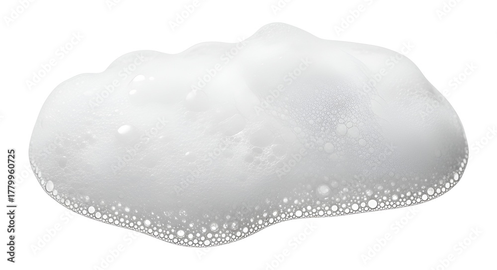 Fototapeta premium Close-up of white soap foam with bubbles isolated on a white background