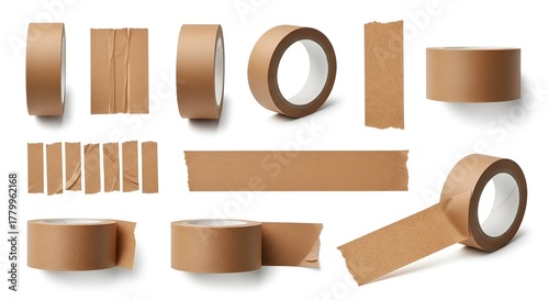 Collection of brown paper adhesive tapes, perfect for packaging and diy projects