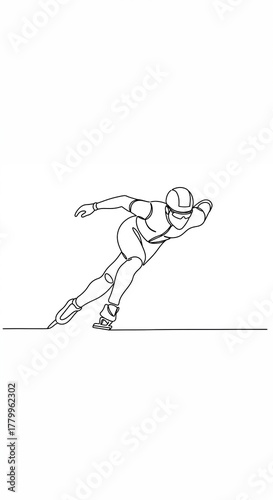 Wallpaper Mural A minimalist single-line drawing depicts a speed skater in a dynamic racing pose, leaning forward on a clean white background, emphasizing motion and agility. Torontodigital.ca
