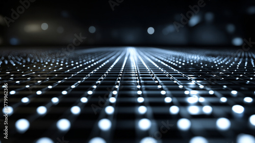 Light paths forming a futuristic grid, glowing with neon hues, creating a sense of depth, technology, and digital architecture in a dynamic sci-fi style.