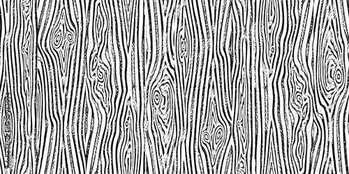 Drawn wood texture, wood plank, seamless pattern, black and white, vector design