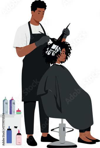 Man Dyes Woman Hair Blonde in Salon with Products