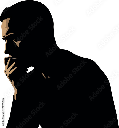 Man Deep In Thought Silhouette With Light Skin Accents