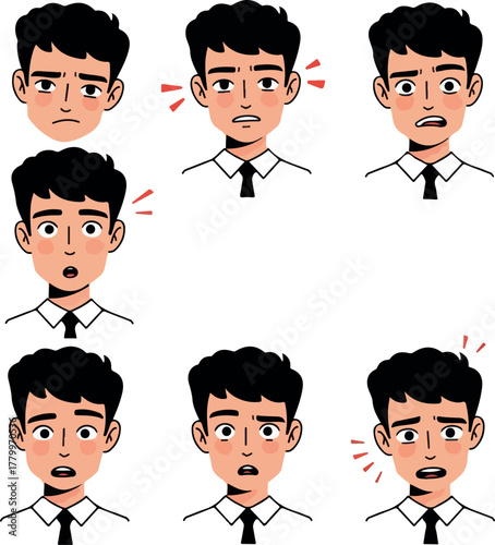 Man Expressing Various Emotions With Pixel Art Style