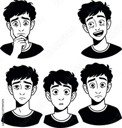 Man Expressions Set White Background Cartoon Vector